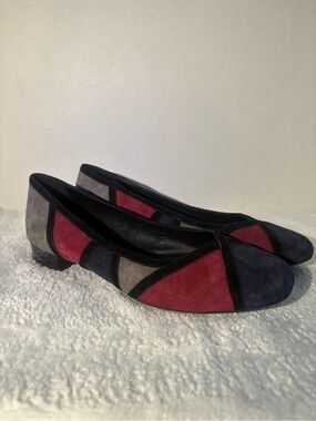 Geox Suede Colorblock Flats - Red, Navy & Gray
